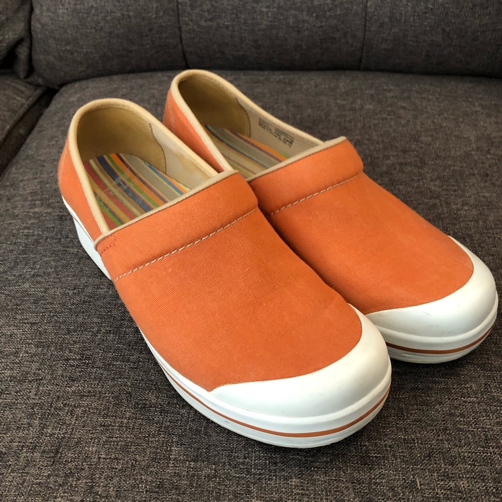 Dansko Vegan Canvas Orange Slip On Clogs 41